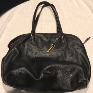Fossil Black pebble leather satchel purse.